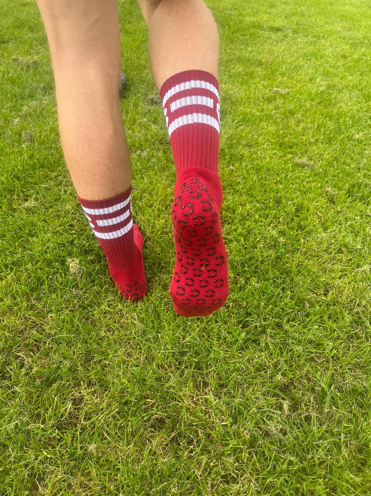 Maroon and White 360 Degree Grip Socks